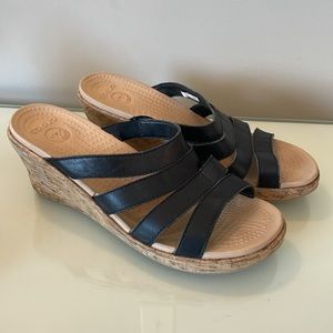 Crocs Women's A-leigh Leather Sandal Wedges Cork Strappy Black Size W10 200414
